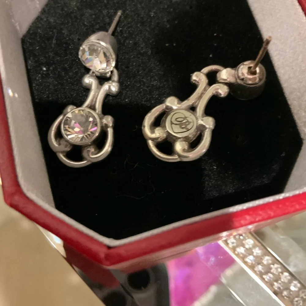 Brighton rare Silver Crystal Drop Earrings - Elegant Women's Jewelry